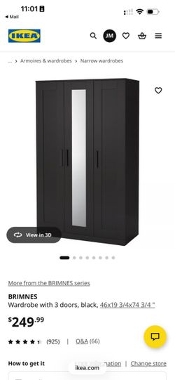 IKEA BRIMNES 3-Door Wardrobe Black