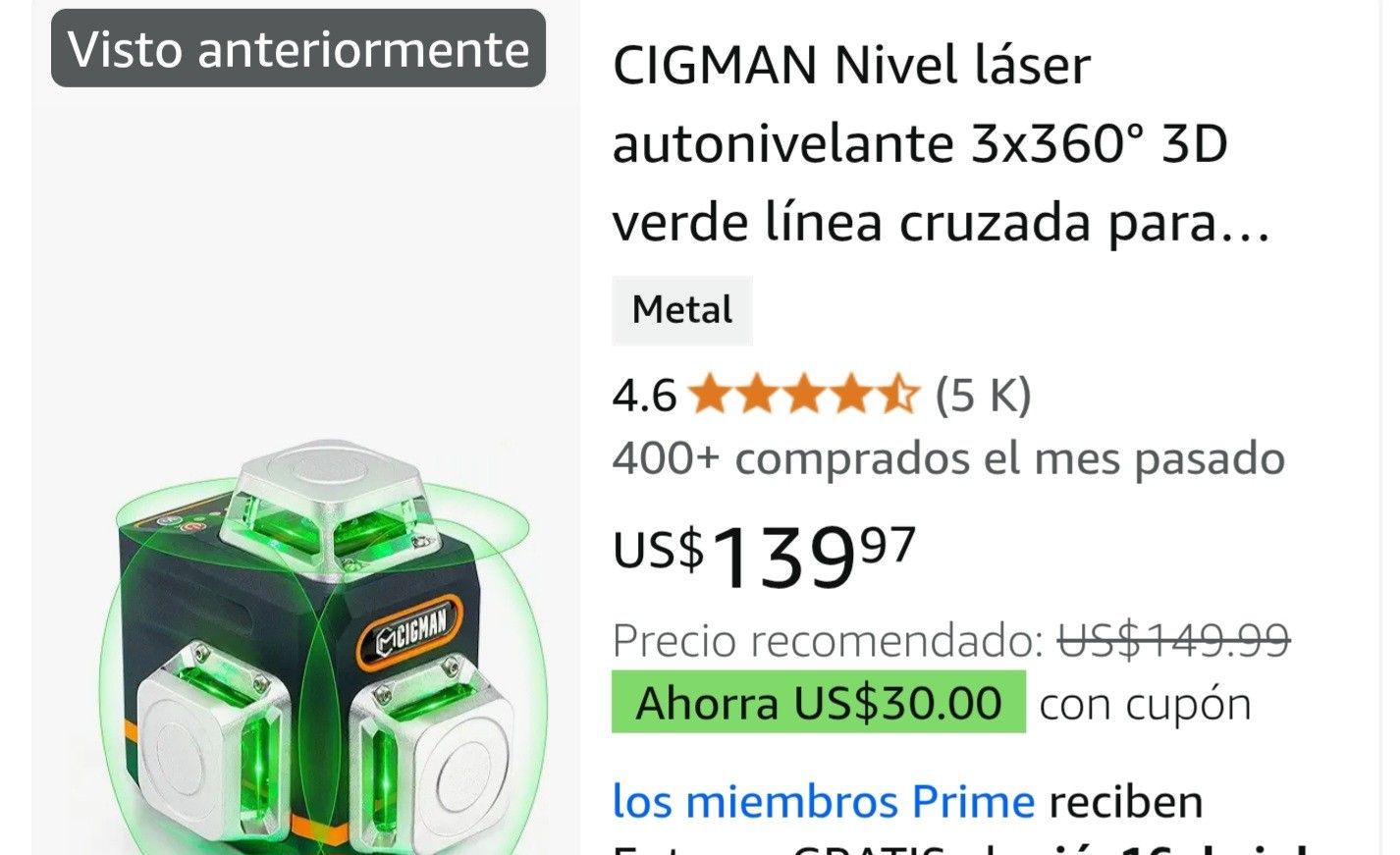 CIGMAN Self-Leveling Laser Level 3x360° 3D Green Cross Line for Construction and Picture Hanging, Rechargeable Battery, Remote Control, Magnetic Swive