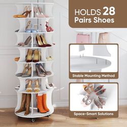 Brand New 7 Tier Rotating Shoe Rack Tower with Wheels-71”