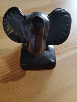 Ceramic Black Elephant Head With Raised Trunk