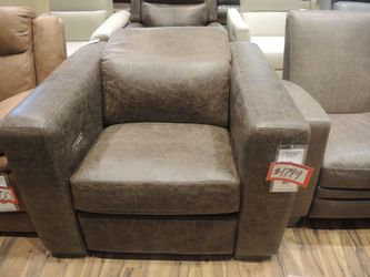 Leather Power Recliner — Bernhardt (Distressed Gray-Brown)