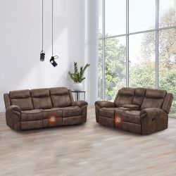 Recliner (Set Of 2pc), Loveseat Sofa, 3-Seater Couch