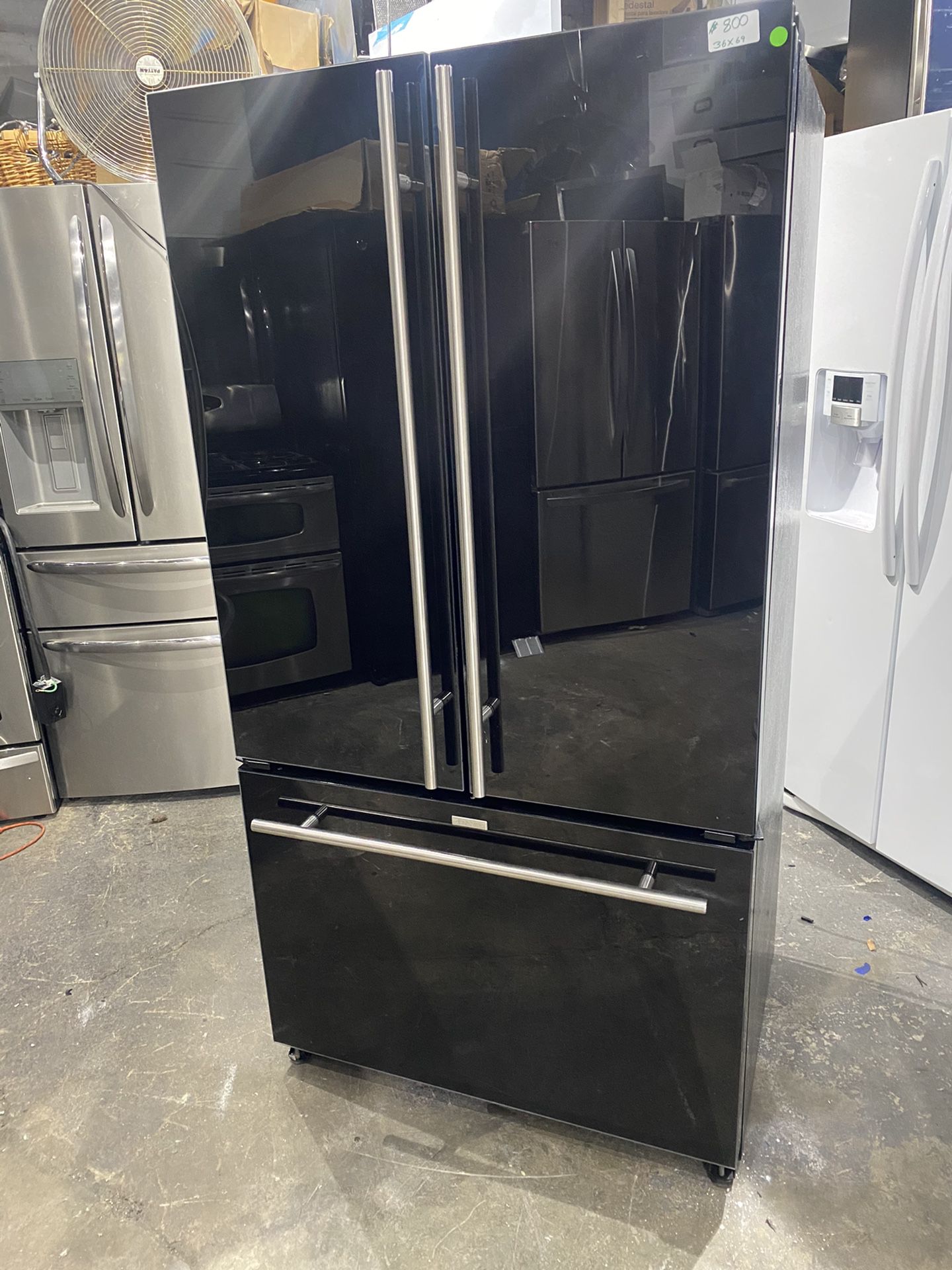 Jenn-air refrigerator 36 x 69 black glass works perfect clean one receipt for 60 days warranty