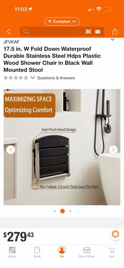 Wall-mounted black folding shower chair