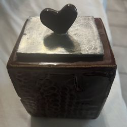 Decorative Heart-Topped Box. Collectible heavy ceramic container approx H5.5”w4.5”