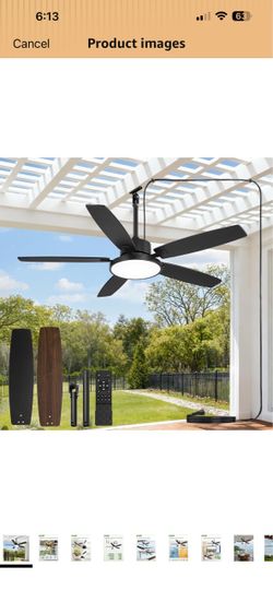 52" Outdoor Ceiling Fans with Light and Remote IP65 Wet Rated Waterproof Black Ceiling Fan with 6-Speed DC Motor, Farmhouse Plug in Gazebo Fan for Por