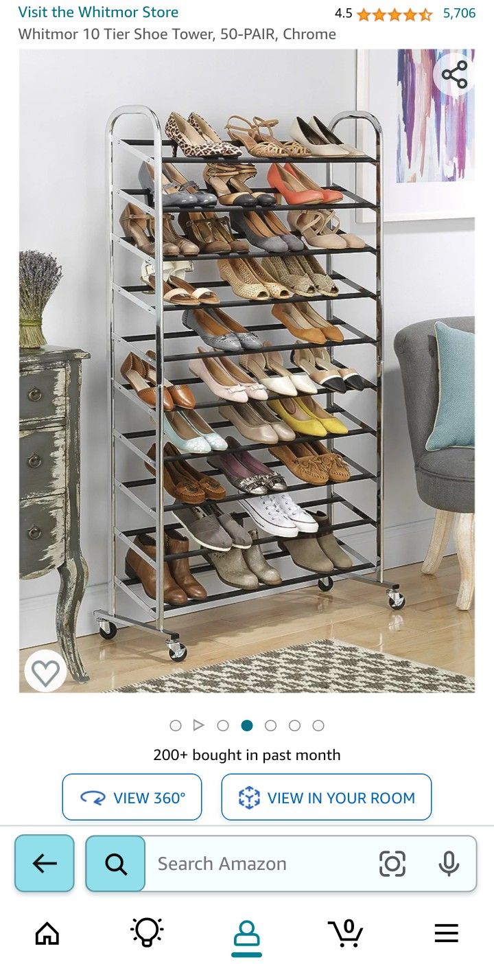 Whitmor 10 Tier Shoe Rack Tower, 50-PAIR, Chrome