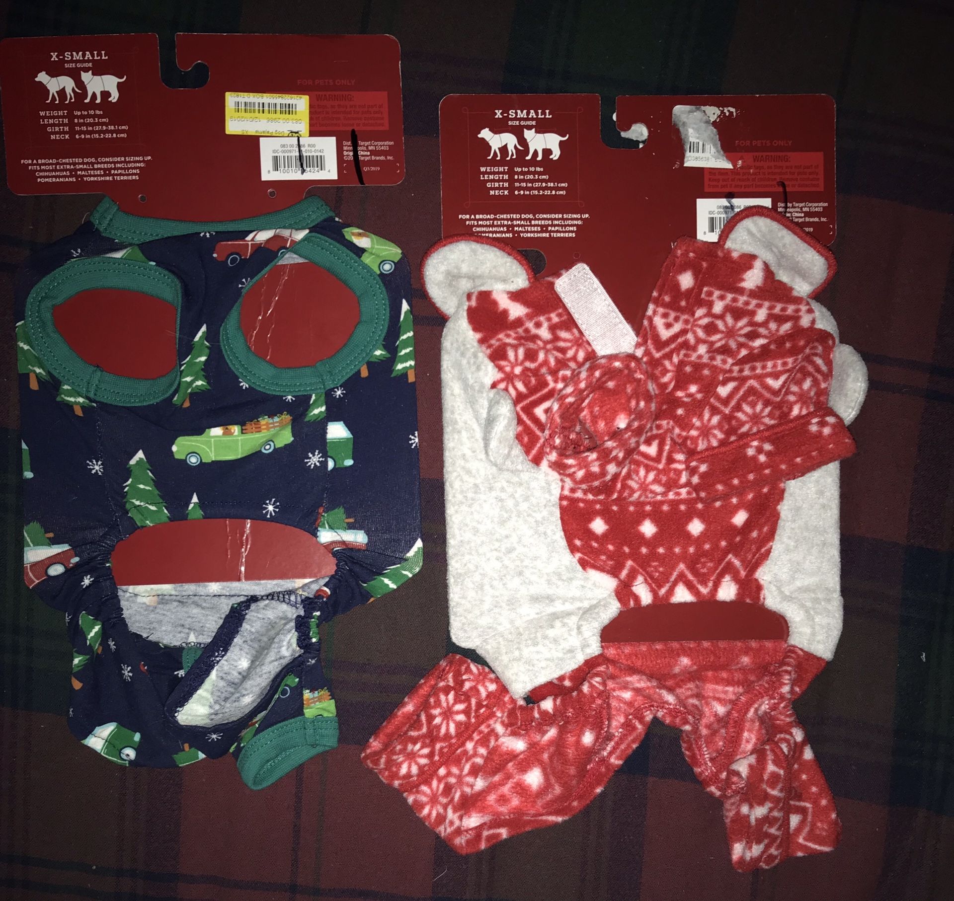 Pet Pajamas Christmas (1 Small outfit & X-Small 2 outfits) MSRP $30