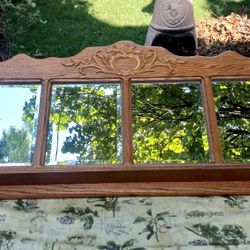 Antique Solid Oak Wall Mantle Beveled Glass Mirror 55 Inch