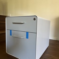 Brand New Poppin Stow 2-Drawer Filing Cabinet. White/Gray