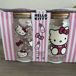 Hello Kitty Glass Tumbler With Lid And Straw 