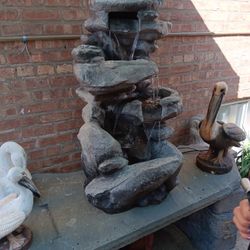 37" H Electric Fiberglass Outdoor Patio Fountain With Light 