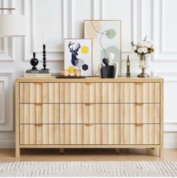 Natural Oak 9 Drawer Fluted Dresser