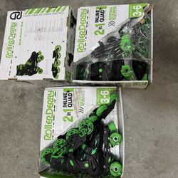 Roller Derby 2-in-1 Inline Quad Skates Black Green Boys Size 3-6