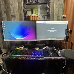 Dual Monitor Stand, Freestanding 17 to 32 Inch, Height Adjustable, Plus 2 8K HDMI Cables, Plus a Switch to Connect 2 Screens