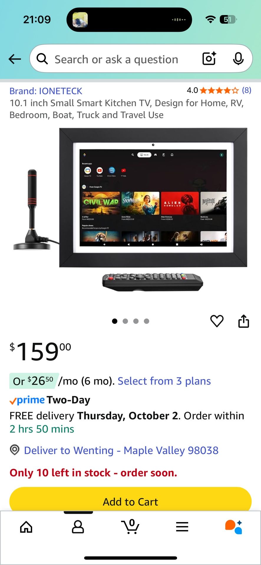 10.1 inch Small Smart Kitchen TV