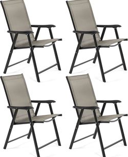 Outdoor Patio Chairs Set of 4, Portable Dining Chairs with Armrests for Camping, Lawn Yard Beach, Folding Outdoor Chairs 4-Pack with Metal Frame, Brow
