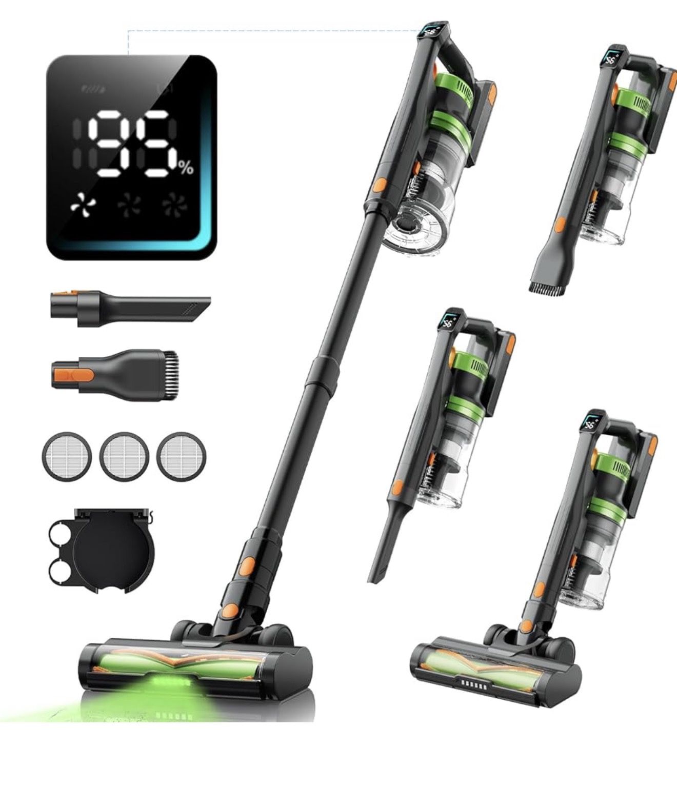 Cordless Vacuum Cleaner Stick Vacuums, Dual-Handheld for Pet Hair Carpet Floors 550W, 45KPA, 60 Mins, Anti-Tangle, Lightweight, with Rechargeable Batt