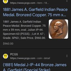 1881 James A Medallion 