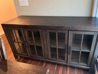 Dark Wood Sideboard Buffet with Glass Doors