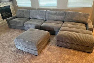 5PC Modular sectional sofa Gray corduroy faric