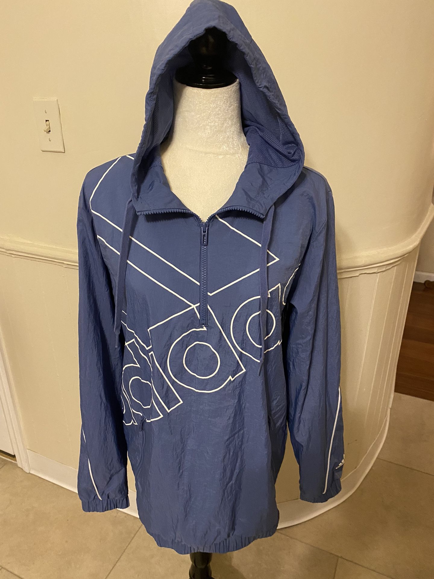 Men’s Adidas Nylon Hoodie Pullover Jacket Size Small