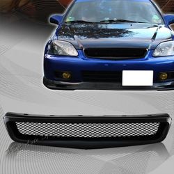 For 99-00 Honda Civic EK JDM Type-R Style Black Mesh ABS Front Hood Grille Grill -(2-FG-HDC990AT-BK
