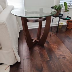 Thick Tempered Glass Top Wood Leg Side Table 
