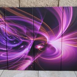 Canvas Wall Art - Purple Fractal Light Dark Art piece - 4 Piece