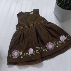 H&M Girls Brown Iridescent Embroidered Floral Dress 12 Months
