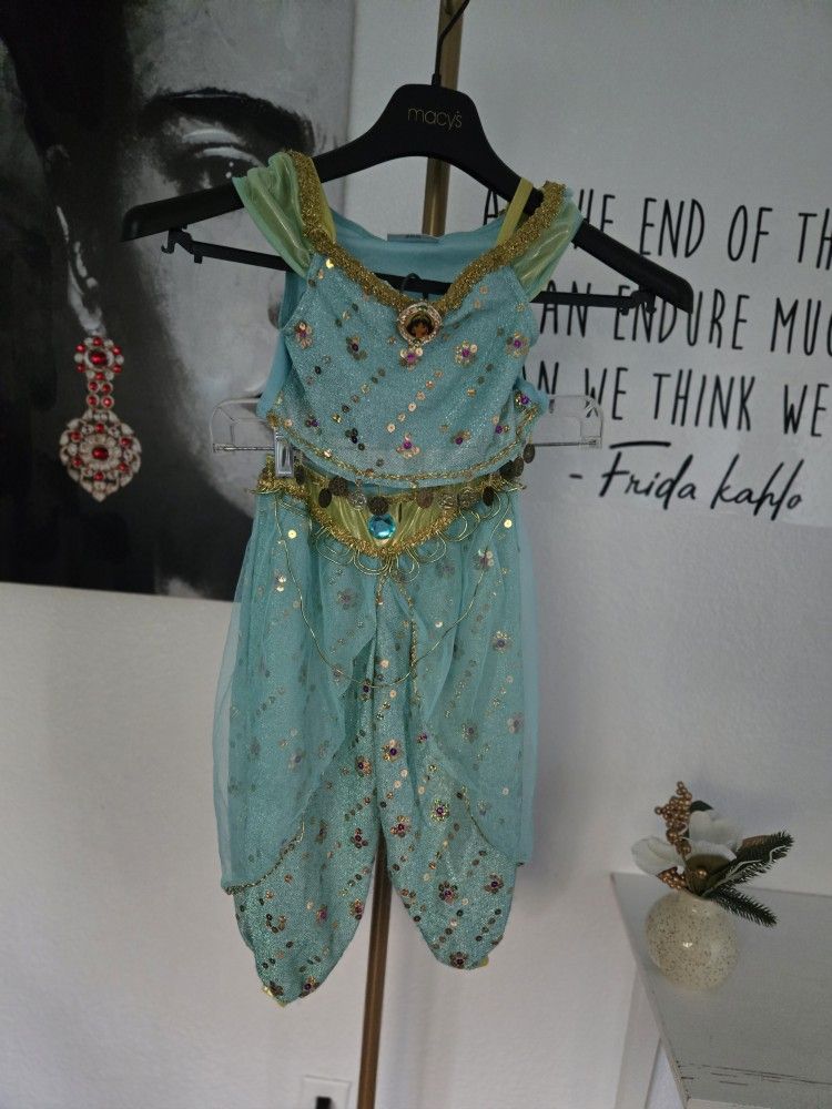 Disney Princess Jasmine From Aladdin Turquoise and Gold Outfit Size 3T