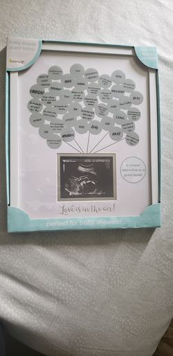 Pearhead Baby Shower Signature Guest Book and Sonogram Keepsake Photo Frame, Unique Guest Book, White