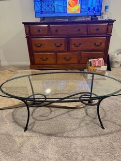 Oval Glass Top Coffee Table with Metal Base