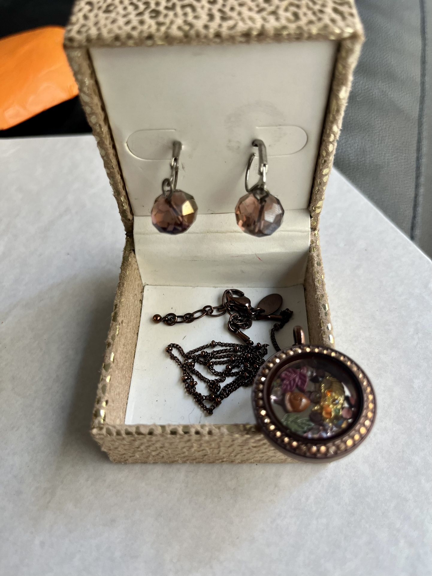 Fall π For You Floating Charm Locket W/ Matching Earrings