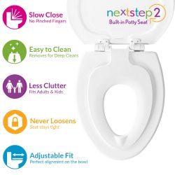 Mayfair NextStep2 Toilet Seat with Built-In Potty Training Seat, Slow-Close, Removable that will Never Loosen, Elongated, White