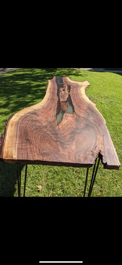 Wood Table  Resin Building 