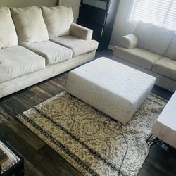 Modern Beige Sofa, Loveseat, Ottoman & Rug – Clean – Must Go