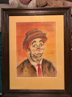 Vintage hobo clown painting