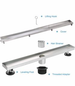 Linear Shower Drain, 48 inch Drain with Tile Insert 2-in-1 Panel, Brushed 304 Stainless Steel Shower Floor Drain, Linear Drain with Hair Strainer and 