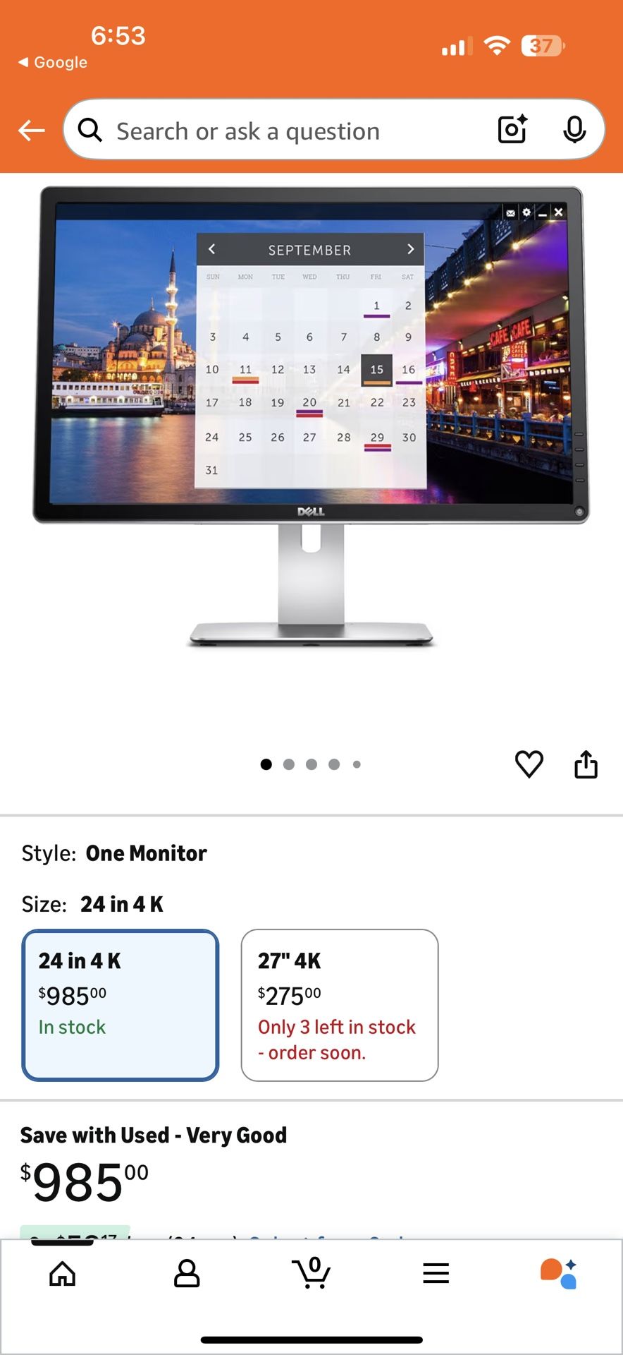 Dell Ultra HD 4K Monitor P2415Q 24-Inch Screen LED-Lit Monitor, Black ( I don’t have the stand)