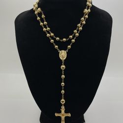 18KT YG ROSARY, 30” LENGHT, 27.2 GRAMS 