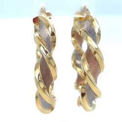 14KT Tri Color Twist Hoop Earrings 8.34g 8.1x43 182340/2