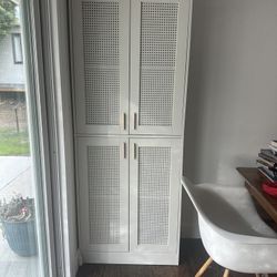 White Rattan Freestanding Storage Cabinet 