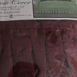 New Burgundy ruffled Sofa Throw Cover Slipcover