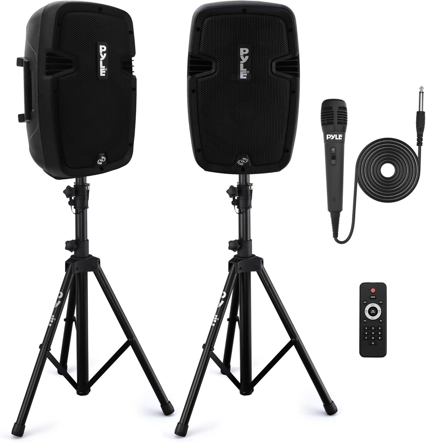 Pyle Powered Bluetooth PA Speaker Kit - Event Ready - Just Plug In and Play Active and Passive 350w Loudspeakers with Wired Microphone#3406MUP1