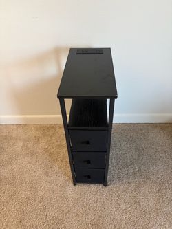 TUTOTAK Narrow Night Stand with Charging Station and 3 fabric drawers
