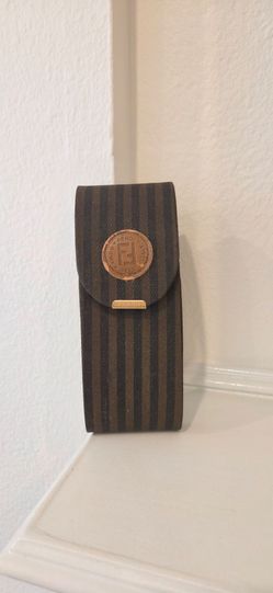Vintage Fendi Brown and Black Striped Sunglasses Case with Gold Plaque