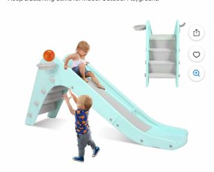 Freestanding Kids Slide, Toddler Slide Climber with Basketball Hoop & Ball, K-11