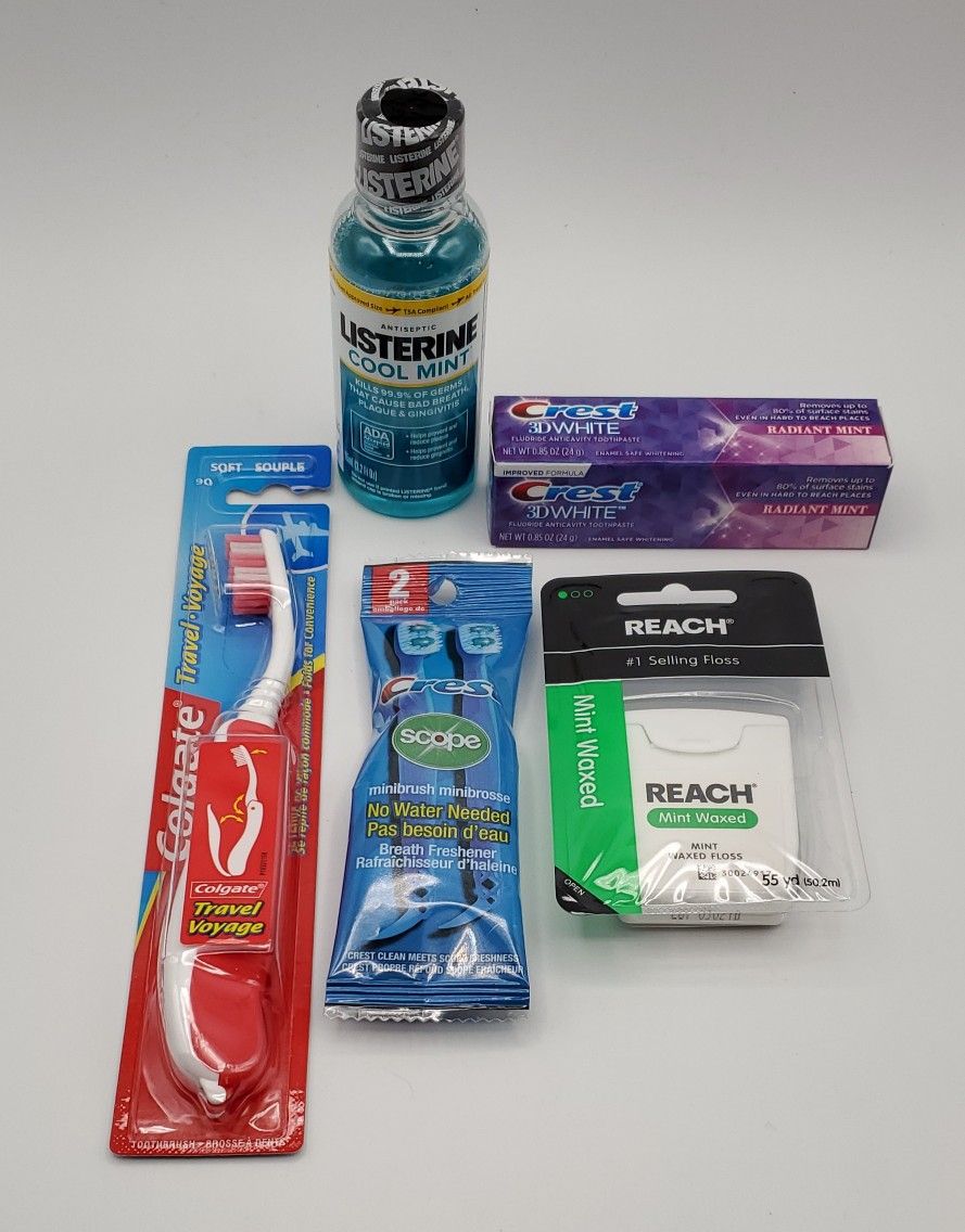 ORAL CARE Travel Kit Toothpaste Antiseptic Toothbrush Floss BUNDLE