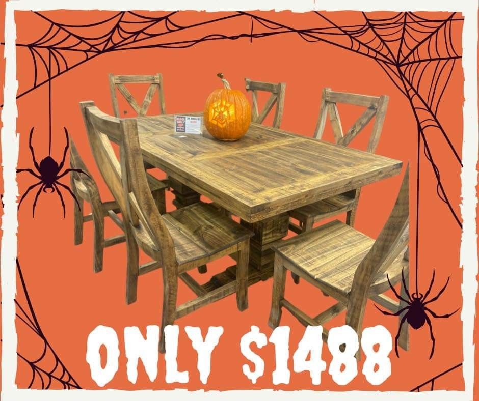 New Solid Wood Rustic Table And 6 Chairs 